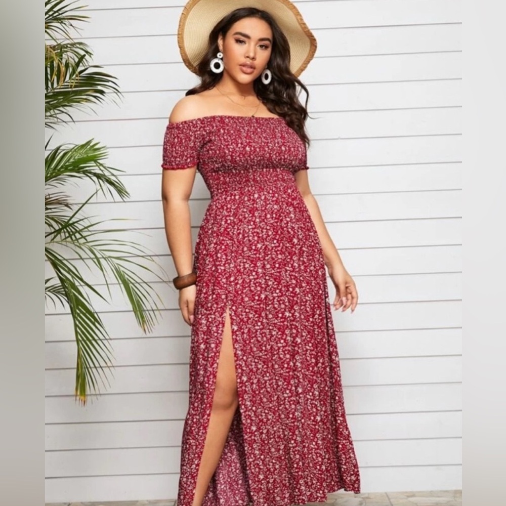 SHEIN Red Off Shoulder Maxi Dress